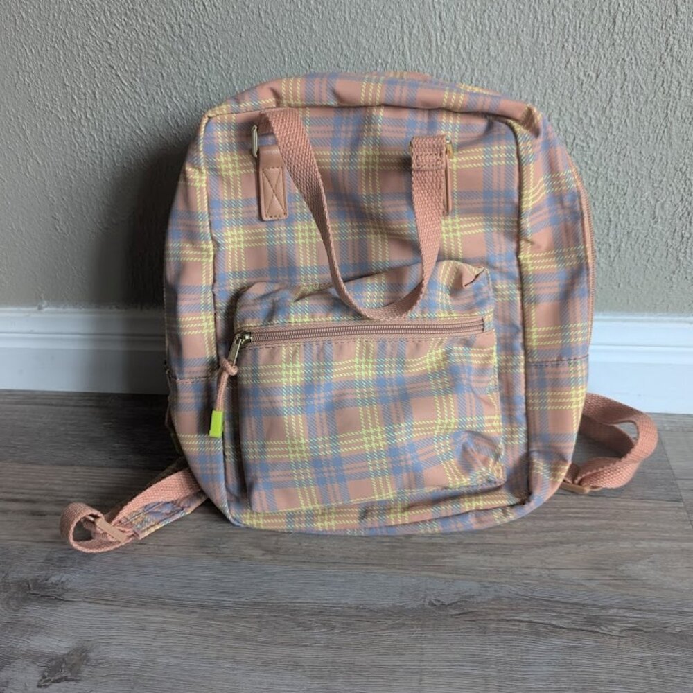 🎒 Wild Fable Orange Plaid Backpack | Adjustable Straps | EUC